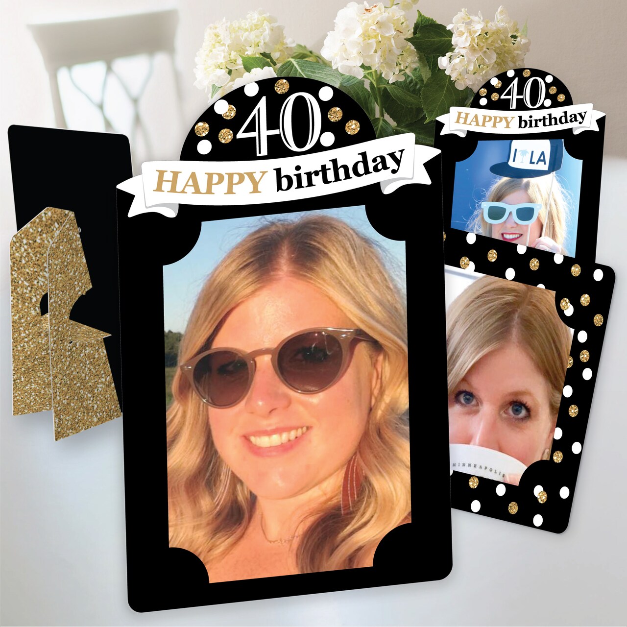 Big Dot of Happiness Adult 40th Birthday - Gold - Birthday Party 4x6 Picture Display - Paper Photo Frames - Set of 12